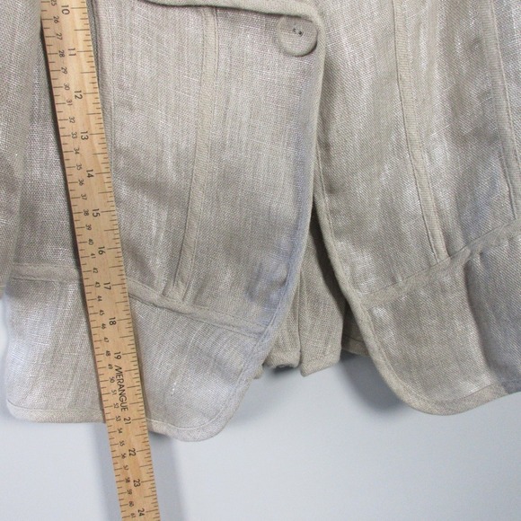 Maje Metallic Blazer Linen Top Jacket Women 2 M Beige Crop Peplum Office y2k 290 - Picture 2 of 13